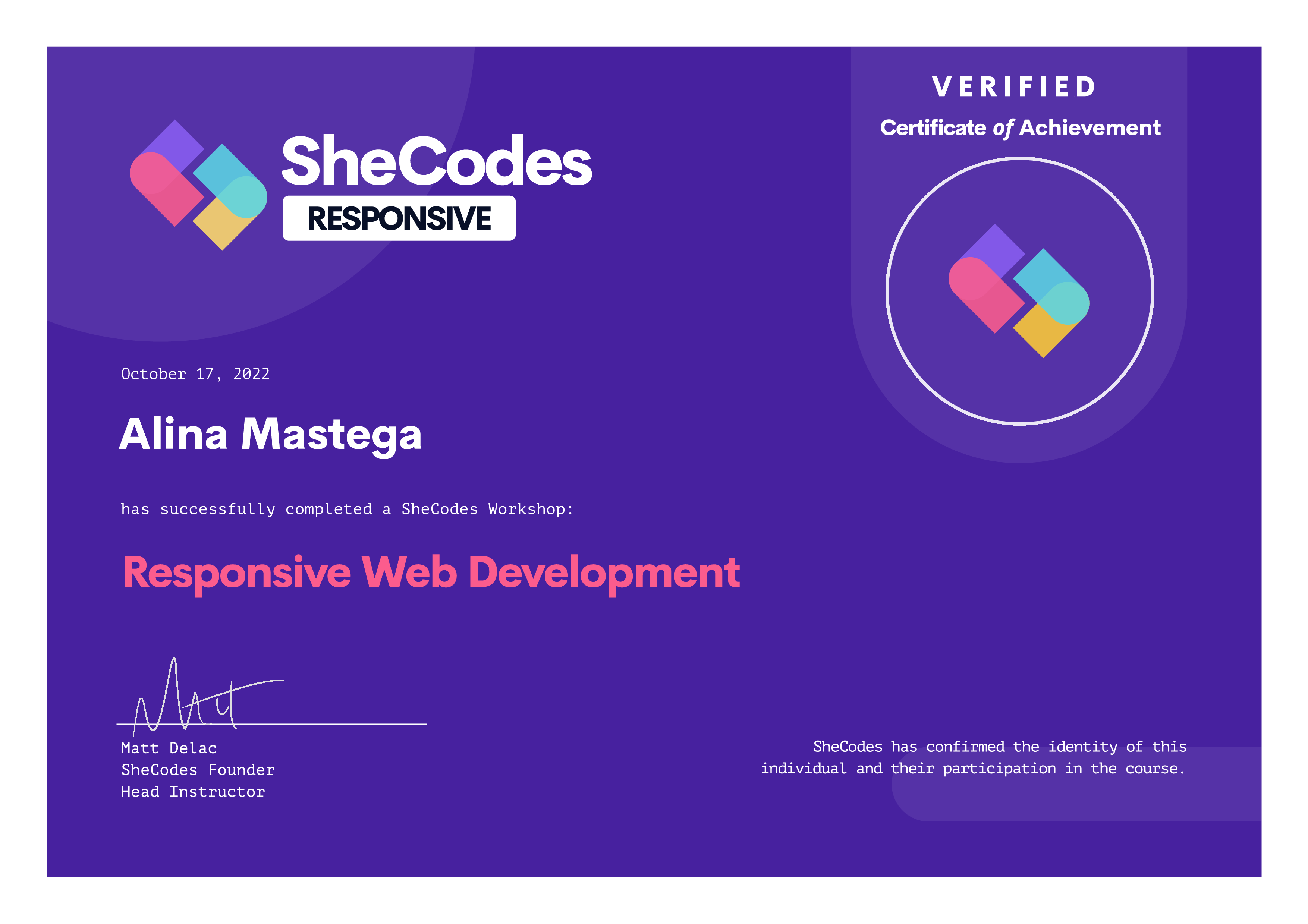 SheCodes certificate3